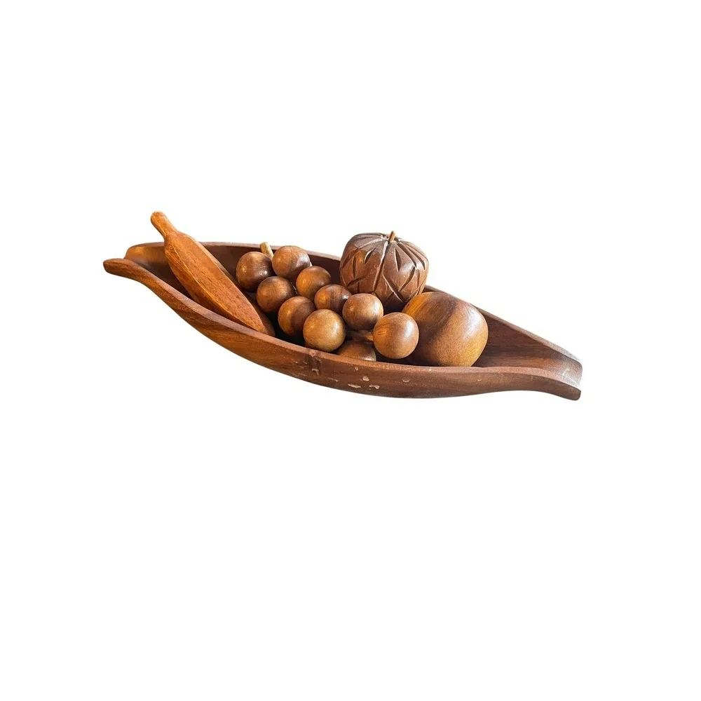 MCM Wooden Fruit Bowl Table Centerpiece Made In Philippines‎